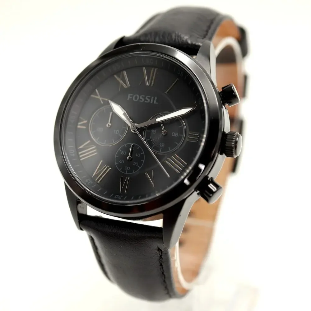 Fossil Neutra Black Stealth 43mm Chronograph Watch Leather BQ1734 w New Battery